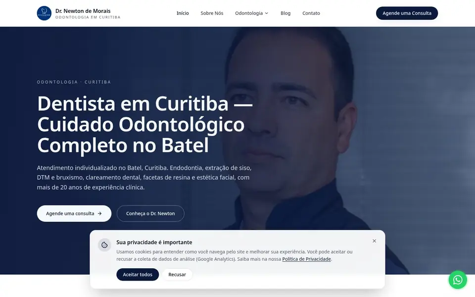 Página inicial do site Dr. Newton de Morais