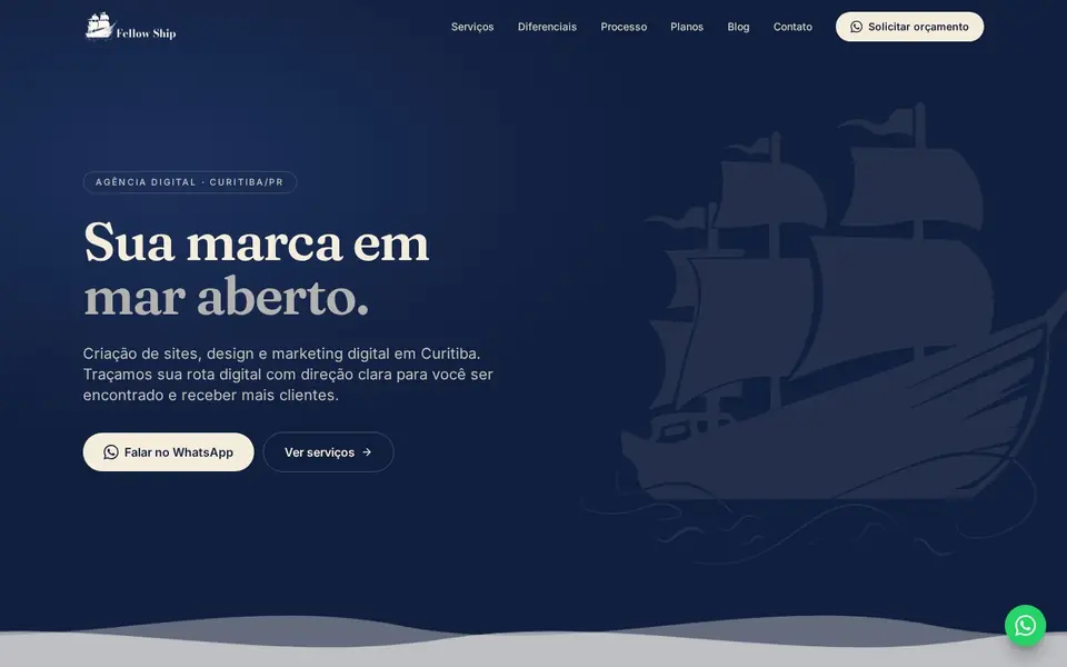 Página inicial do site Fellow Ship