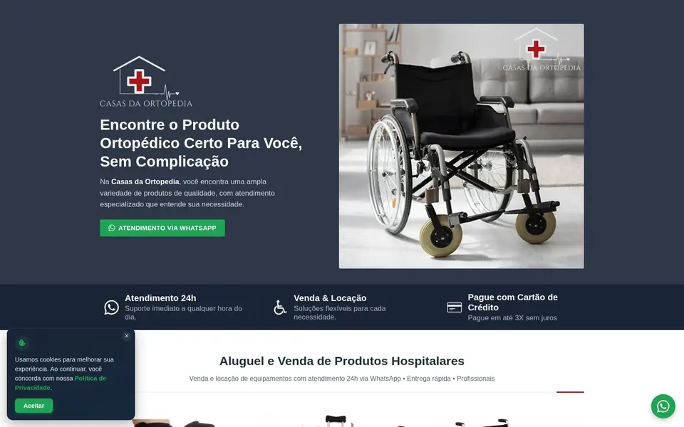 Página inicial do site Casas da Ortopedia
