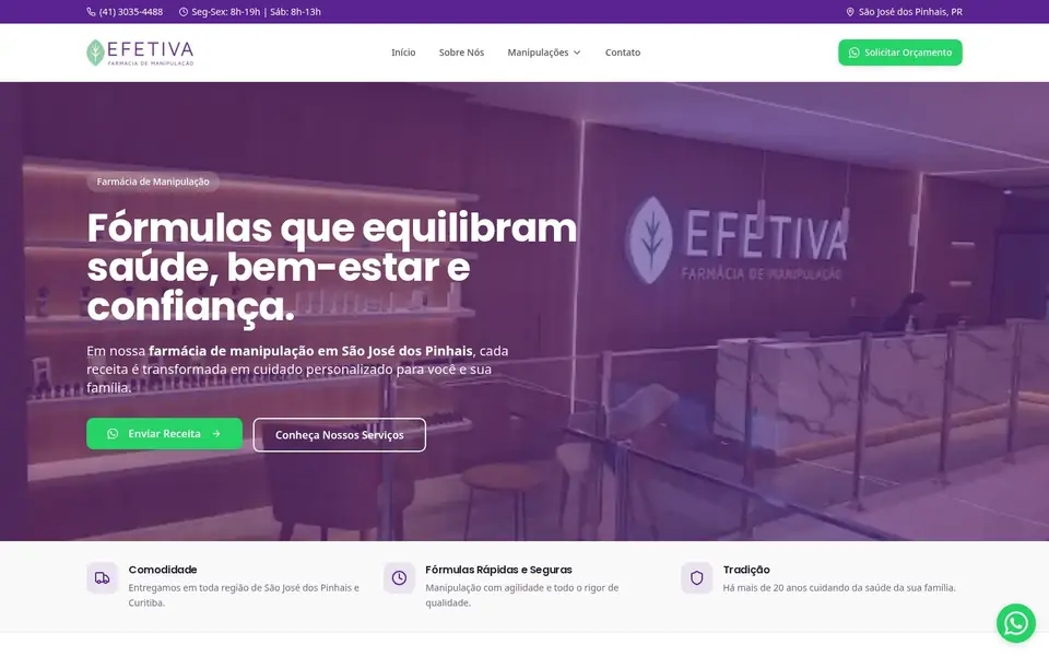 Página inicial do site Farmácia de Manipulação Efetiva