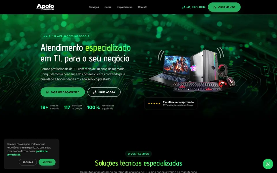 Página inicial do site Apoio Informática